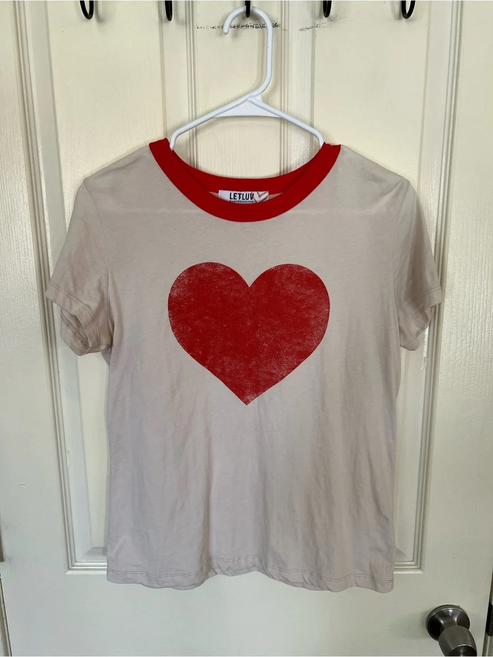 Anthropologie Letluv Red Heart Graphic Ringer Tee Large USA Made - Picture 4 of 7